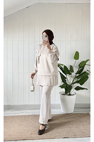 Mira İpek Double Premium Fabric Pearl Suit Hijab Double Suit Double Face Fabric Shawl with Gift