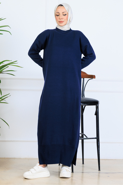 benguen Slit Detailed Knitwear Dress S510 Navy Blue