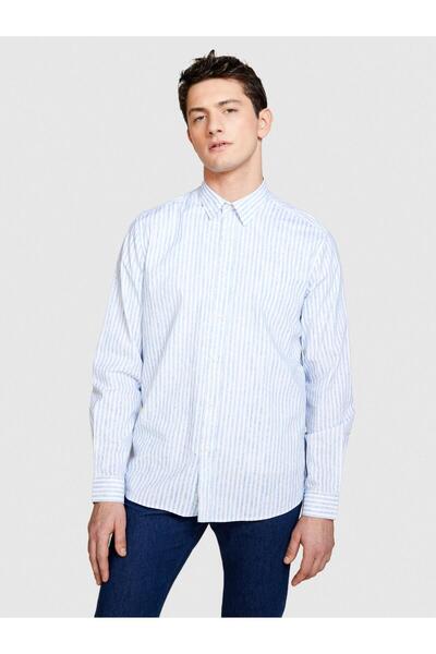 Sisley Ανδρικό πουκάμισο με ρίγες από βαμβακερό μείγμα 324P5N1JSQ036-SIS64D