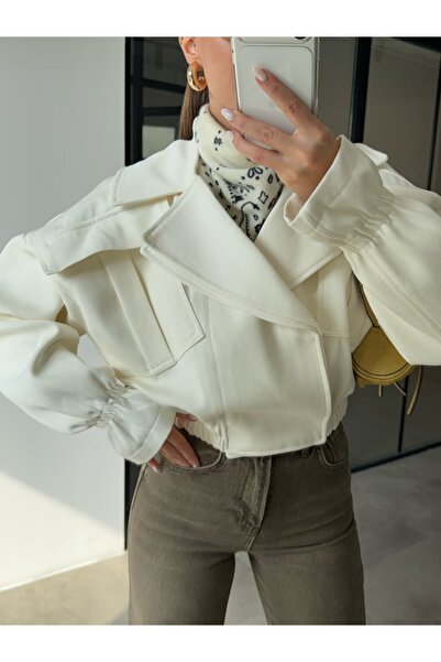 BB Bensu Buyruk EKRU BELİ LASTİKLİ BOMBER CEKET