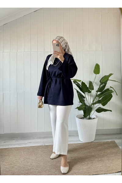 Mira İpek Yırtmaçlı Yumuşak Double Face Kumaş Tunik İpli Tunik Şal Hediyeli