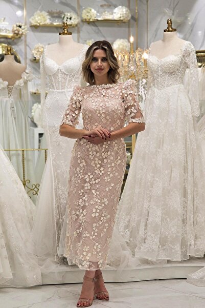 Yonca Moda Evi Pudra Çiçekli Kalem Tasarım 8021