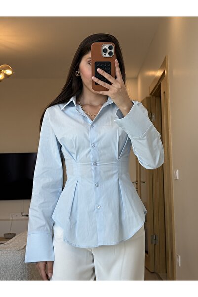 Ayça Yaşar Belden Oturmalı Poplin Gömlek