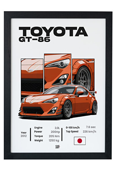 gxe.art Toyota GT86 poster sa drvenim okvirom – štampa automobilskog dizajna