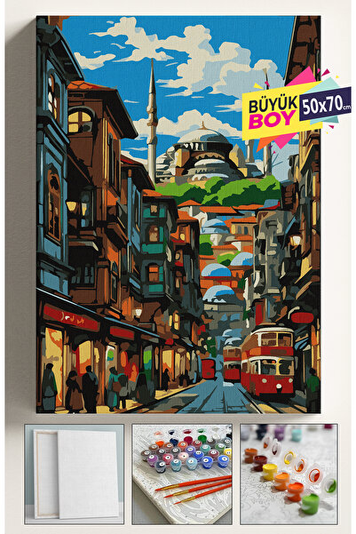 Corvo Sayılarla Boyama Seti Numaralı Tuval Fırça Boya Dahil Kasnaklı Set 50x7...