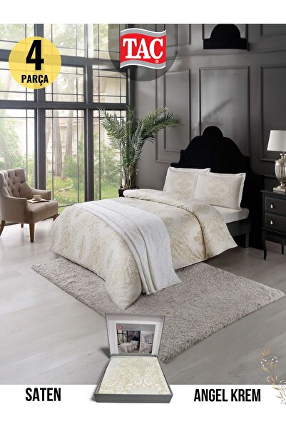 Taç Angel krem Pamuk Saten Çift Kişilik Nevresim Takımı