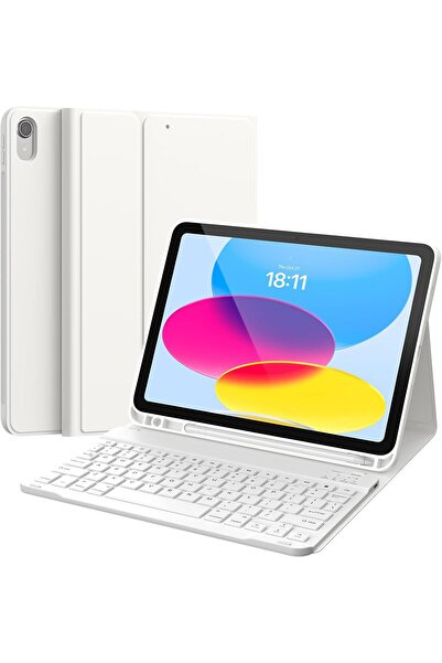 CHESONA حافظة لوحة مفاتيح لجهاز iPad A16 الجيل الحادي عشر/العاشر (أبيض)