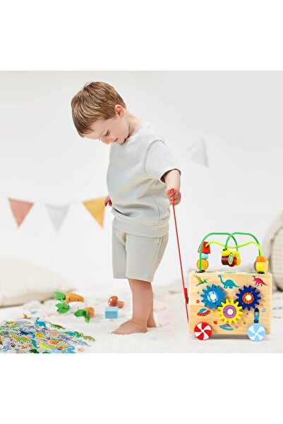 OEM Montessori Activity Cube 9-in-1 - Fishing, Xylophone, Fruit Sorting Wooden Toy