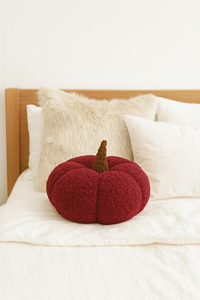 SAYMİNE Red Color Teddy Decorative Pumpkin Cushion/Pillow 100% Natural