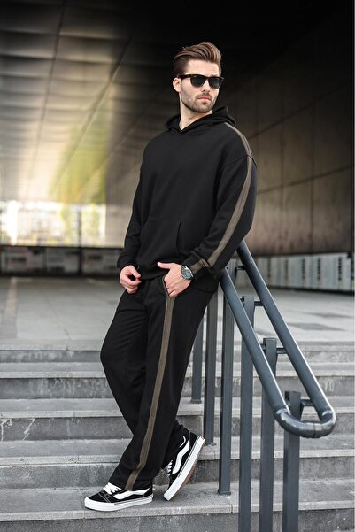 Madmext Siyah Kanguru Cep Kapüşonlu Erkek Eşofman Takımı E7336