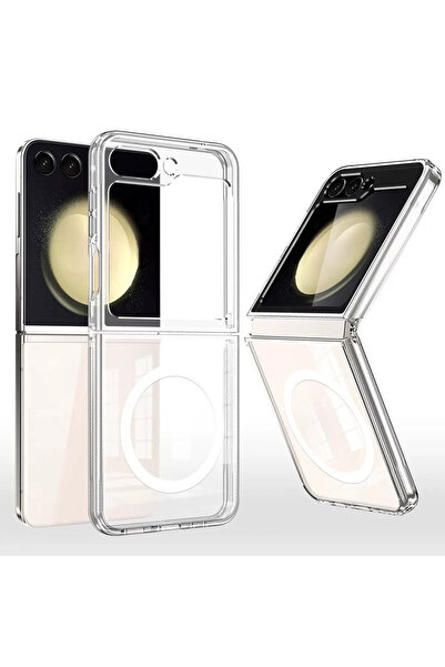 UnDePlus Samsung Galaxy Z Flip 7 için Magsafe ile uyumlu Kılıf Sert PC Şeffaf Kapak Embos