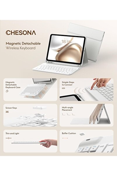 CHESONA Keyboard Case for iPad A16 11th/10th Gen (White)