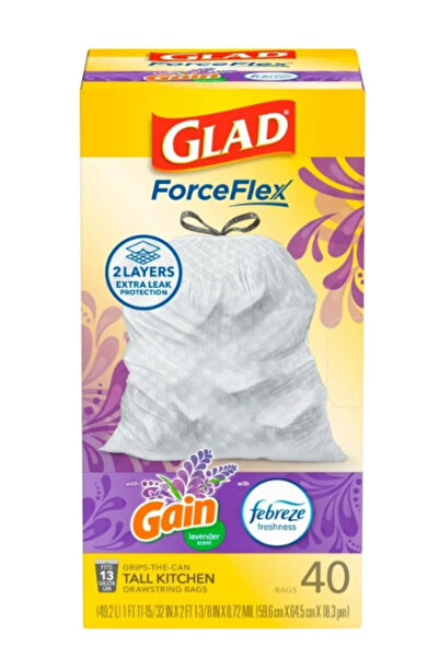 Glad أكياس قمامة فورس فليكس جين برائحة اللافندر من فيبريز، 40 قطعة