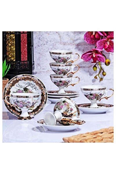 Kosova Gys-10 Porselen Ayaklı 6'lı Fincan Takımı Siyah