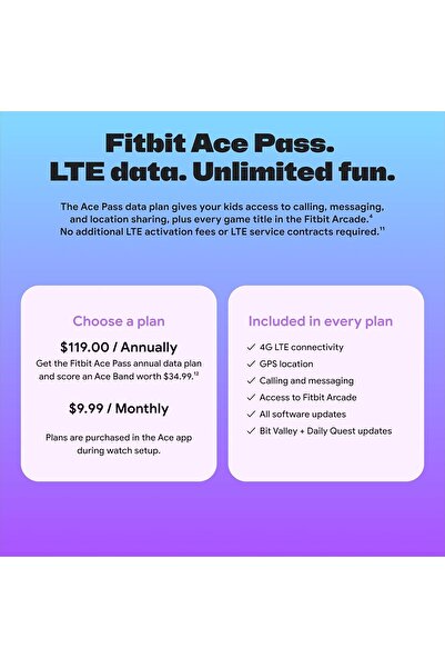 Fitbit Google Ace LTE - Kids Smartwatch with Call, Message, GPS, Activity-Based Games