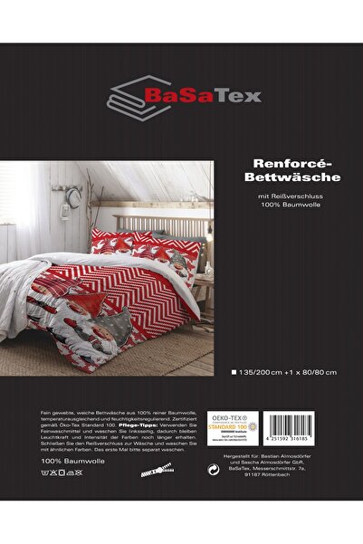 OEM 2-piece bed linen, Festive Gnomes pattern, 135x 200cm + pillowcase 80x80 cm, Cotton