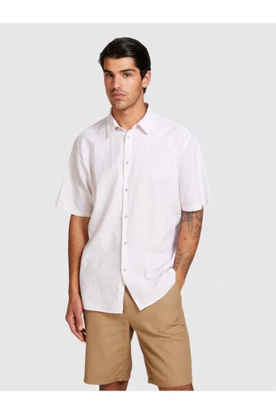 Sisley Ανδρικό πουκάμισο με κοντό μανίκι από λινό βαμβακερό μείγμα με κοντό μανίκι 324P59A2SQ03K-SIS970