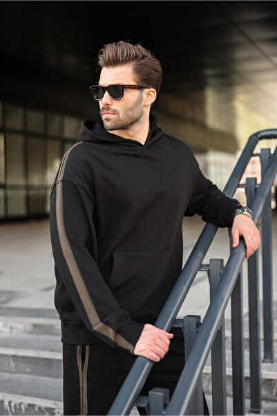 Madmext Siyah Kanguru Cep Kapüşonlu Erkek Eşofman Takımı E7336