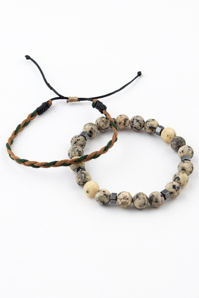 Sortie Aksesuar Adjustable Length Macrame Rope and Natural Stone Bracelet Com...