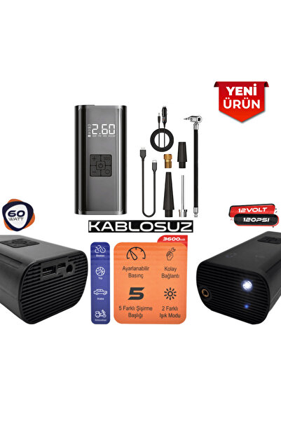 SMX 60W Şarjlı Dijital Hava Kompresörü - Kablosuz & Taşınabilir 12v - 120 PSI...