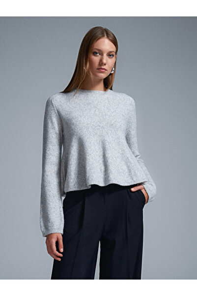 Dilvin 10832 Peplum Glitter Knit Sweater-Grey