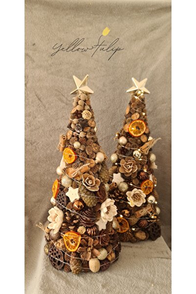 Yellow Tulip Bradut decorativ 45 cm, decoratiune/aranjament Craciun, instalatie led inclusa