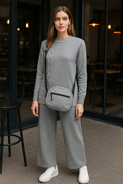 semela НОВИЙ СЕЗОН БІЧНИЙ ПЛЕТЕНИЙ ПЛЕТЕНИЙ ТРИКОТАЖНИЙ КОМПЛЕКТ З ДЕТАЛЯМИ З ПЕРЛИН