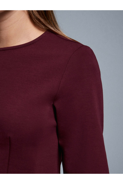 Dilvin 32077 Peplum Top-Burgundy