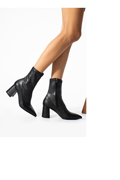 rpt ayakkabı Kadın Sivri Burun Streç Bilekten Kalın 9 Cm Topuklu Bot
