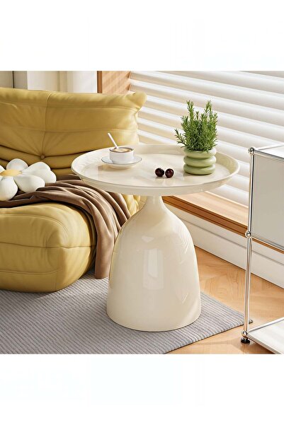 Taimi Modern Design Metal Coffee Table - Sofa Side Table, Waterproof and Rustproof -43x40 cm -Cream White