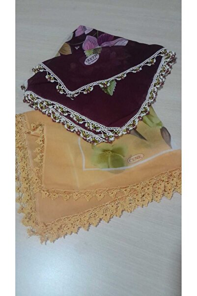 Papatyam 2 Pieces of 100*100 cm Beaded Cotton Handcrafted Crochet Writing//Cr...