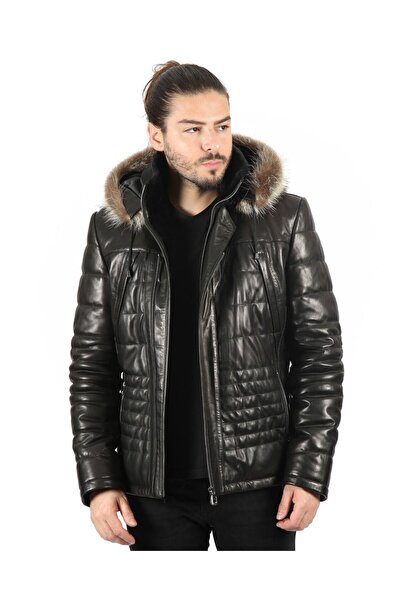 vivamood Enrique Erkek Yün İçlikli Jumbo Baskılı Deri Kaban-L