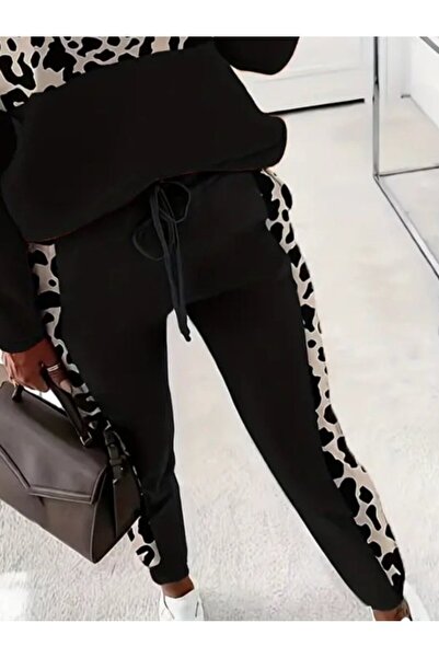 EDA COLLECTION Women's Long Sleeve Zippered Mixed Pattern Viscose Two Thread Blouse and Pants Two-Piece Set