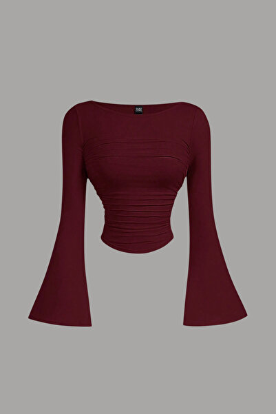 Tarz Cool Women's Lycra Draped Long Spanish Sleeve Crop Blouse