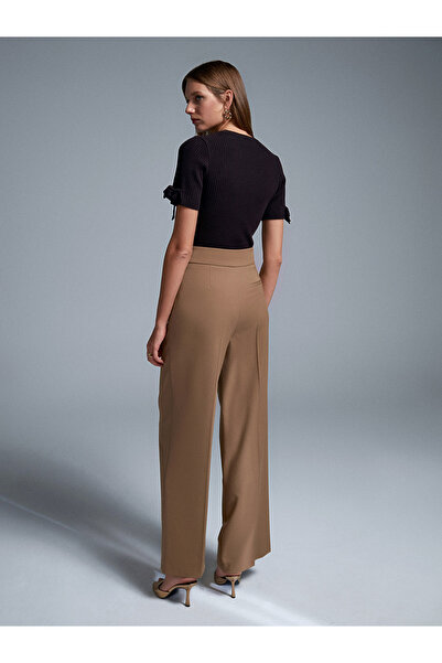 Dilvin 72200 Kemerli Çizgili Pantolon-Camel