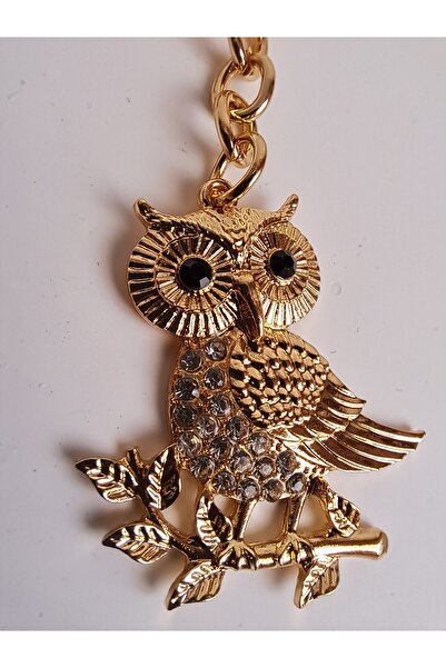 BHR AKSESUAR Breloc cu bufniță din piatră de zirconiu auriu (9 cm)