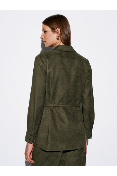 Dilvin 50518 Belted Suede Shirt-Çağla