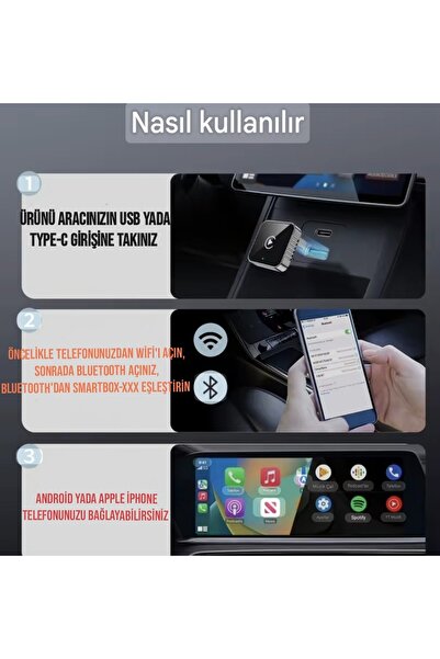 Global Xuda Carplay Android+İos Apple iphone Uyumlu Bluetooth+Wifi Otomatik Tak ve Çalıştır Minik