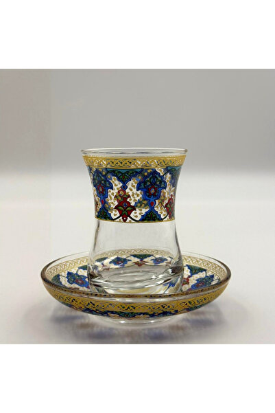MEVLANA BAZAAR طقم أكواب شاي بتصميم إيزنيك لـ 6 أشخاص