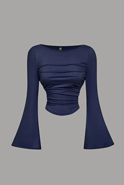 Tarz Cool Women's Lycra Draped Long Spanish Sleeve Crop Blouse