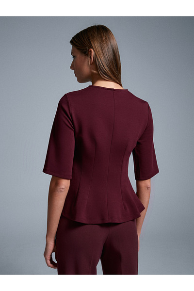 Dilvin 32077 Peplum Top-Burgundy