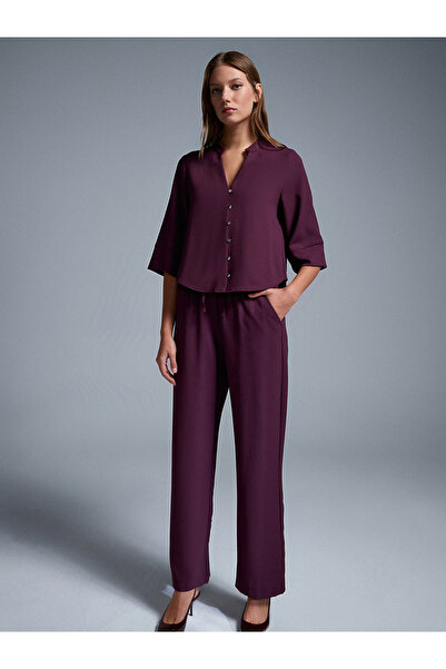 Dilvin 72195 Elastic Waist Casual Trousers-Burgundy