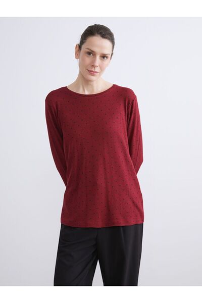 LC Waikiki Lcw Everyday Burgundy Crew Neck Polka Dot Women's Bodysuit