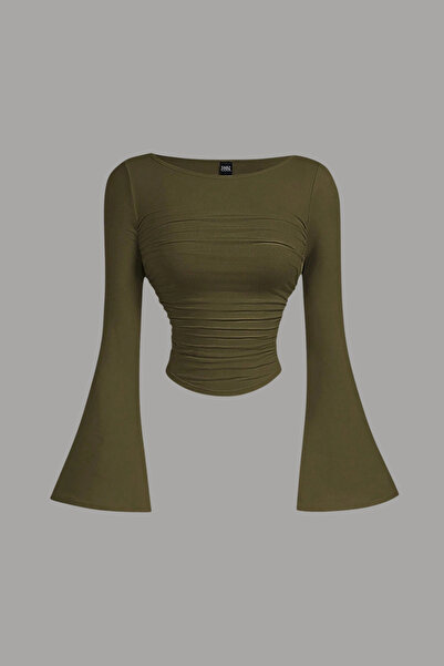 COOL TARZ Women's Lycra Draped Long Spanish Sleeve Crop Blouse