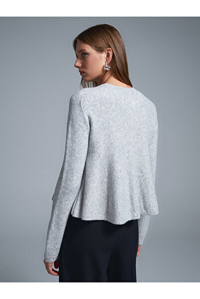Dilvin 10832 Peplum Glitter Knit Sweater-Grey