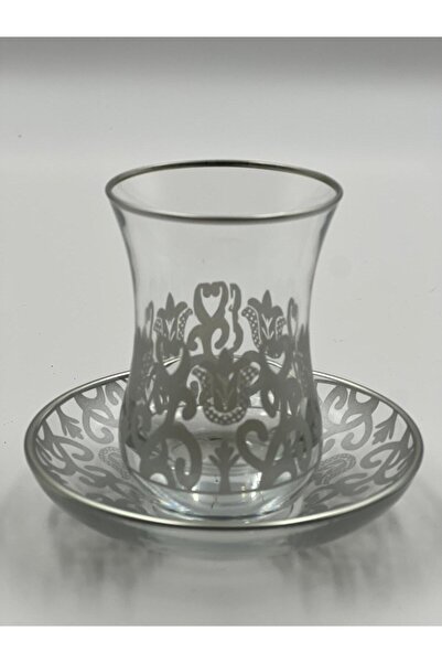 MEVLANA BAZAAR طقم أكواب شاي فضي مزخرف يتسع لـ 6 أشخاص