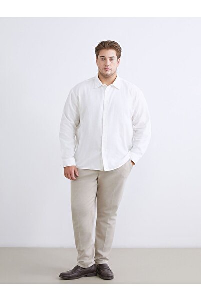 LC Waikiki LCW Vision Büyük Beden Regular Fit Uzun Kollu Armürlü Erkek Gömlek