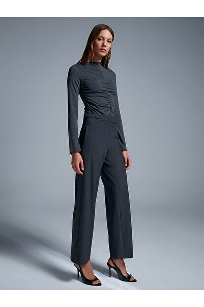 Dilvin 72207 Melange Buckle Trousers-Grey