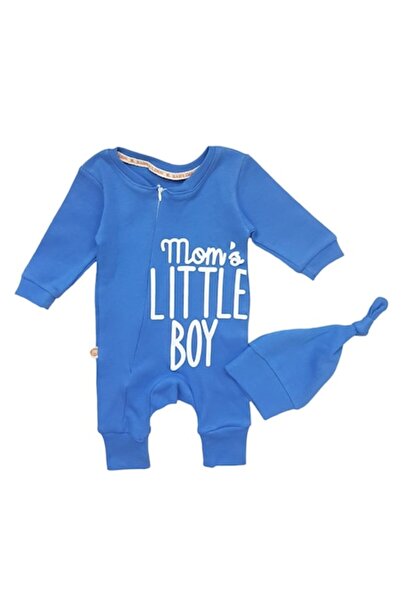 Miniworld Salopeta de dormit cu caciulita din bumbac, Mom's little boy, varsta 18-24 luni, 92 cm, Albastru