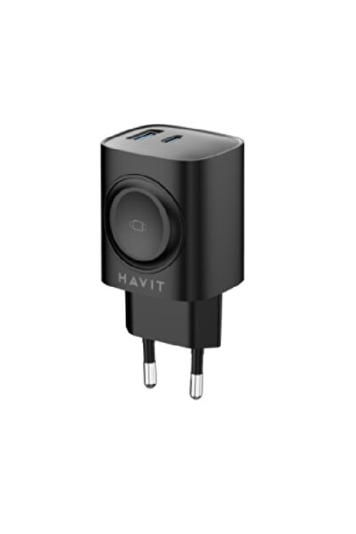 Uno Havit UC132 EU E41 USB Wall Charger with Type-C and Wireless, Polycarbonate, Black